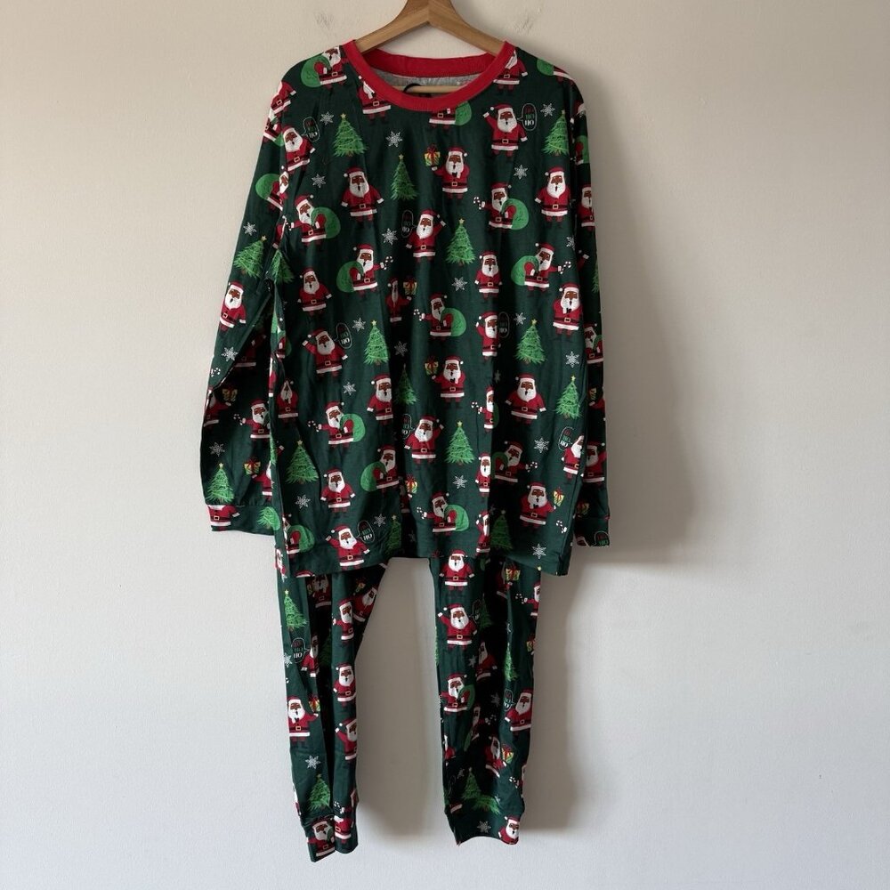 PJ Place Pajama Set Women’s Sz XL Christmas Tree Santa Claus Cotton‎ 2 Piece Set